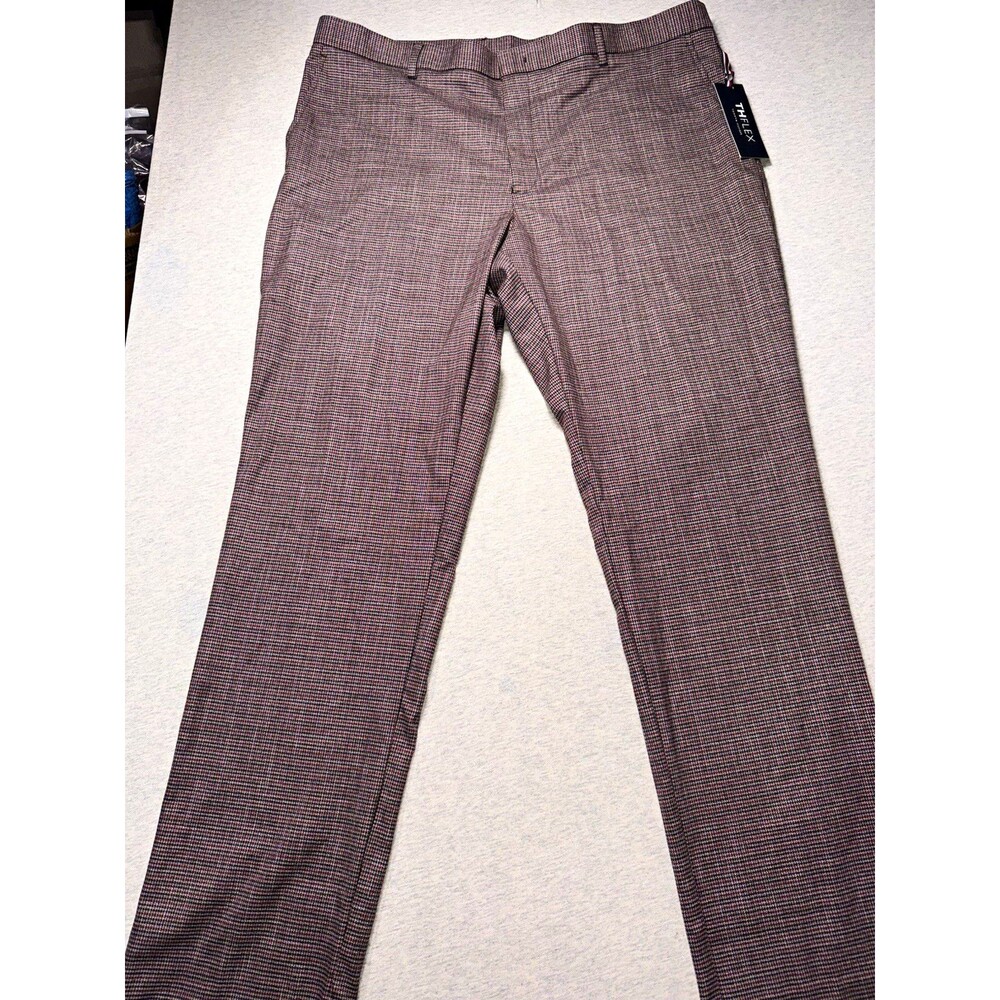 Tommy Hilfiger Flex Men's Dress Pants 34Wx32 Red Brown Houndstooth Stretch New